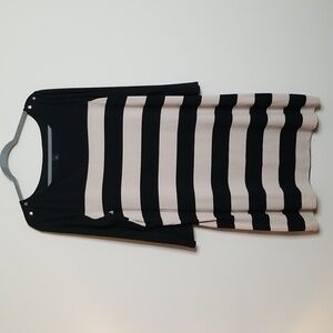 White House Black Market Black and Tan Boatneck Striped Shift Dress XL